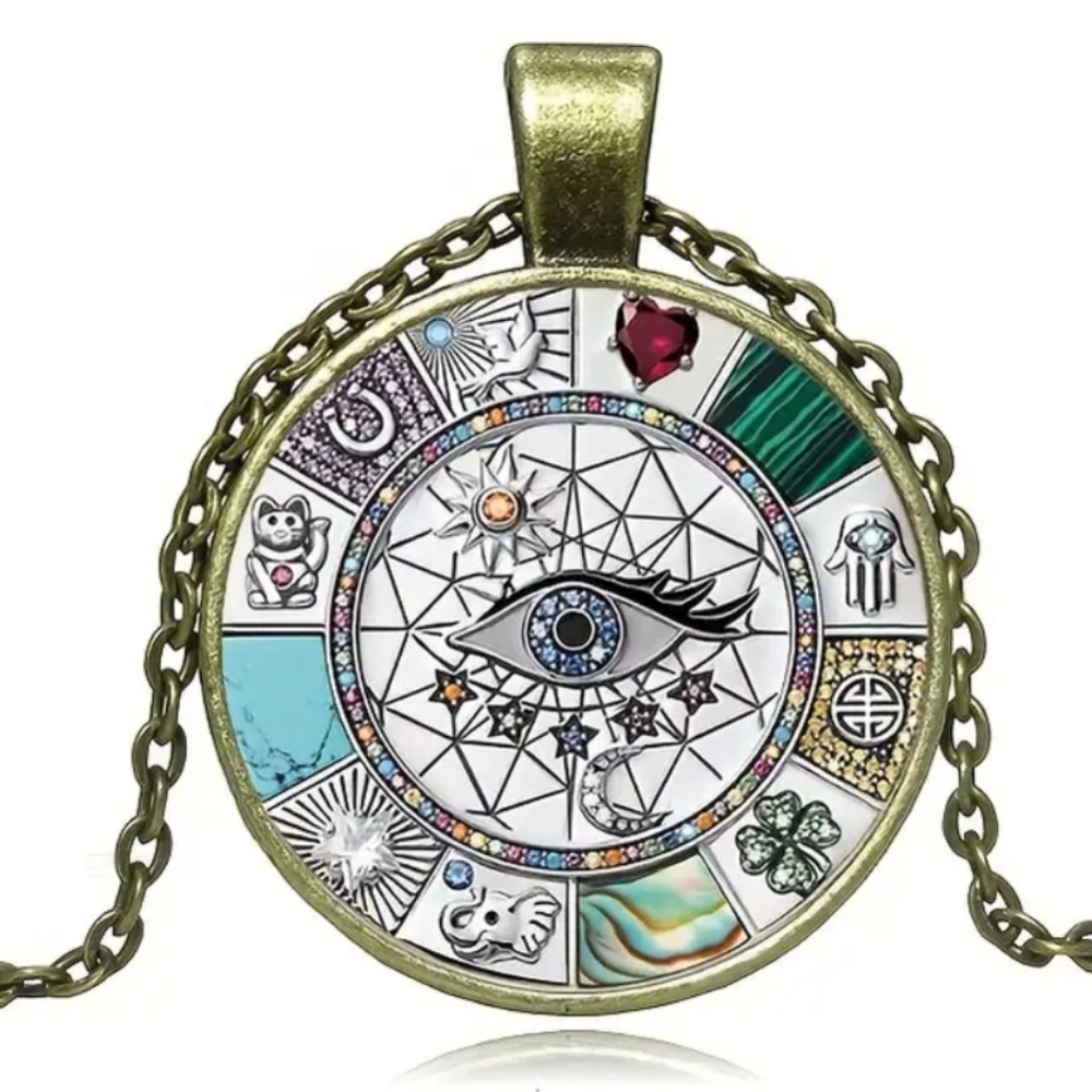 Eye Round Pendant Necklace, Charm Jewelry Watchful Eye Necklace